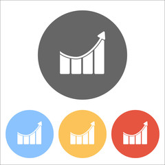 Growing bars graphic with rising arrow icon. Set of white icons