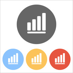 Growing graph line icon. Set of white icons on colored circles