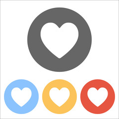 Simple heart icon. Set of white icons on colored circles
