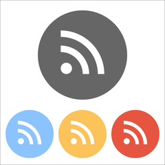 RSS icon. Set of white icons on colored circles