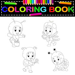 Cute kids cartoon wearing animal costume coloring book
