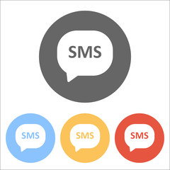 sms icon. Set of white icons on colored circles