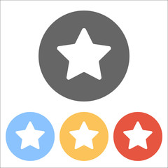 Star icon. Set of white icons on colored circles