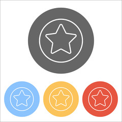 star in circle icon. Set of white icons on colored circles