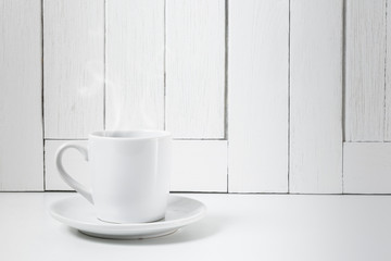 coffee on rustic wooden table background