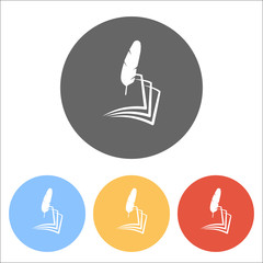 feather and paper. simple silhouette. Set of white icons on colo
