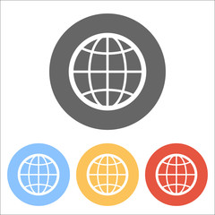 globe, planet. simple silhouette. Set of white icons on colored