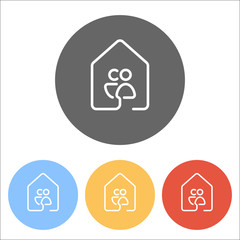 house with family or couple icon. line style. Set of white icons