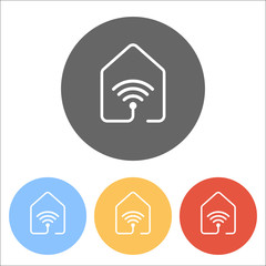 house with wifi icon. line style. Set of white icons on colored