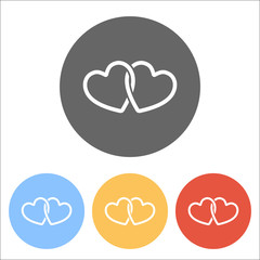 linked hearts icon. Set of white icons on colored circles