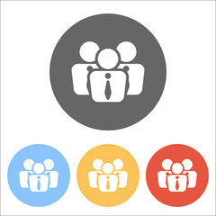 office people, team. Set of white icons on colored circles