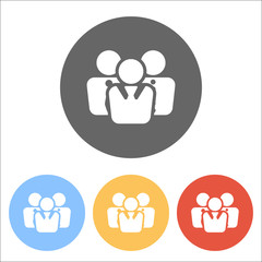 office people, team. Set of white icons on colored circles