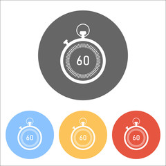 Fototapeta na wymiar stopwatch. simple icon. Set of white icons on colored circles