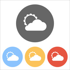 sun and cloud. Set of white icons on colored circles