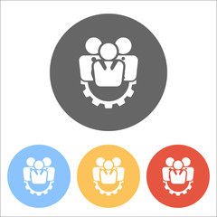 office people, team 2. Set of white icons on colored circles