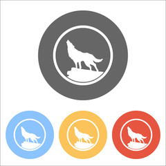wolf. simple icon. Set of white icons on colored circles