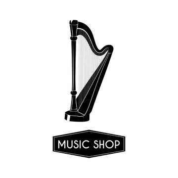 Harp icon. Music style template. Music instrument. Vector illustration.