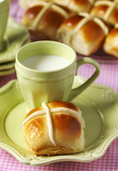 Homemade Easter traditional hot cross buns.