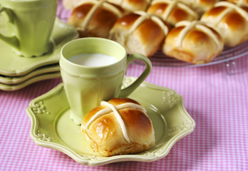 Homemade Easter traditional hot cross buns.
