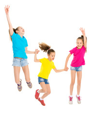 Fototapeta premium Collage, happy children jump