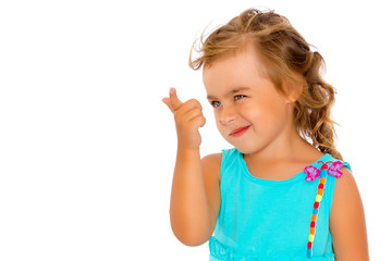 Little girl is showing a finger