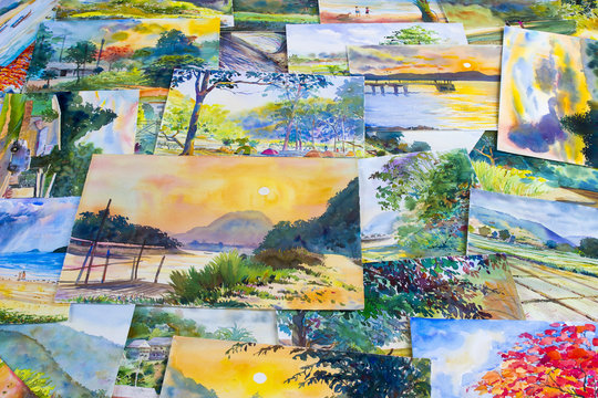 Watercolor paintings art work by a photography including memories.