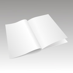 Realistic blank opened magazine mockup template. Vector.