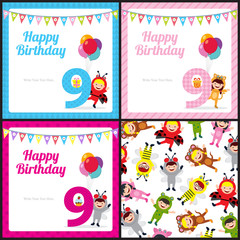 birthday card with kids in animal costume