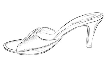 Simple Doodle Black Outline of Woman Shoes, High Heel 