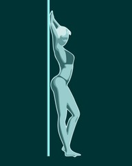 Silhouette of girl and pole. Pole dance illustration.