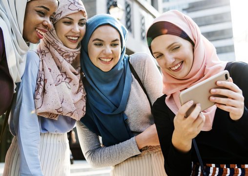 Group of islamic women taking selfie together