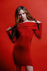 Fototapeta premium girl in red dress