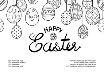 Cute Easter eggs hang from the top.