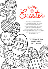 Easter eggs in black outline spread in the left and bottom.