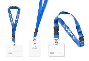 Set of lanyard with id card. Vector illustration isolated on white background. Ready template to use for for presentations, conferences, design. EPS10.