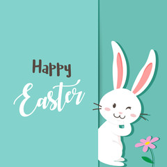 Obraz na płótnie Canvas Happy easter day with white Easter rabbit.