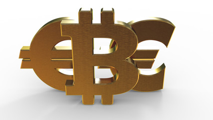 golden money currency symbols isolated on white background