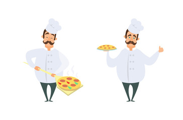 Funny characters of chef in action poses.