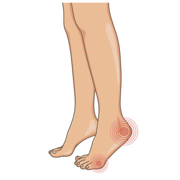 Female legs barefoot, side view. Vector illustration, hand drawn cartoon style isolated on white.