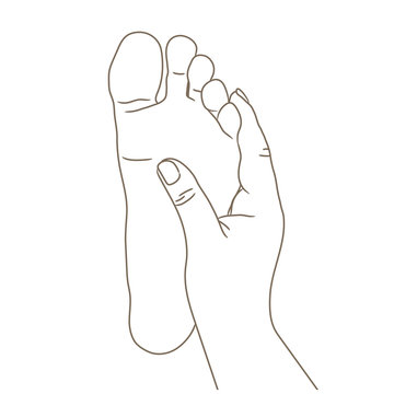 Female or male foot sole, barefoot, bottom view. Vector illustration, hand drawn cartoon style isolated on white, black and white contour