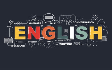 Design Concept Of Word ENGLISH Website Banner. - obrazy, fototapety, plakaty