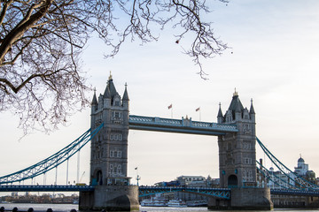 Fototapeta na wymiar Tower Bridge is a combined bascule and suspension bridge in London built between 1886 and 1894. The bridge crosses the River Thames close to the Tower of London.