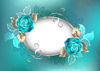 Oval banner with turquoise roses