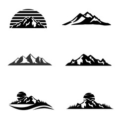 Set of vector mountain and outdoor adventures logo. Tourism, hiking and camping labels. Mountains and travel icons