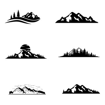 Set of vector mountain and outdoor adventures logo. Tourism, hiking and camping labels. Mountains and travel icons