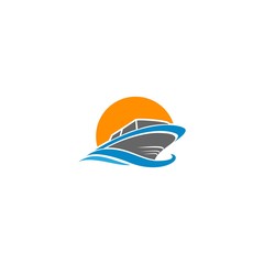 boat travel, island, beach logo vector