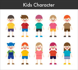 cute kids character vector flat design illustration set 