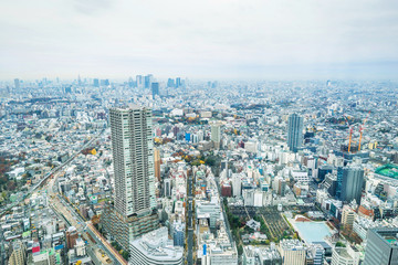 Fototapeta na wymiar Asia business concept for real estate and corporate construction - panoramic modern city skyline aerial view of Ikebukuro and expressway in tokyo, Japan