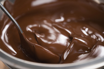 melting dark chocolate in steel bowl