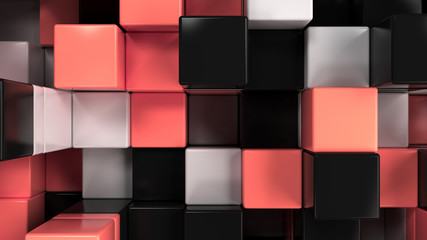 Wall of white, black and red cubes